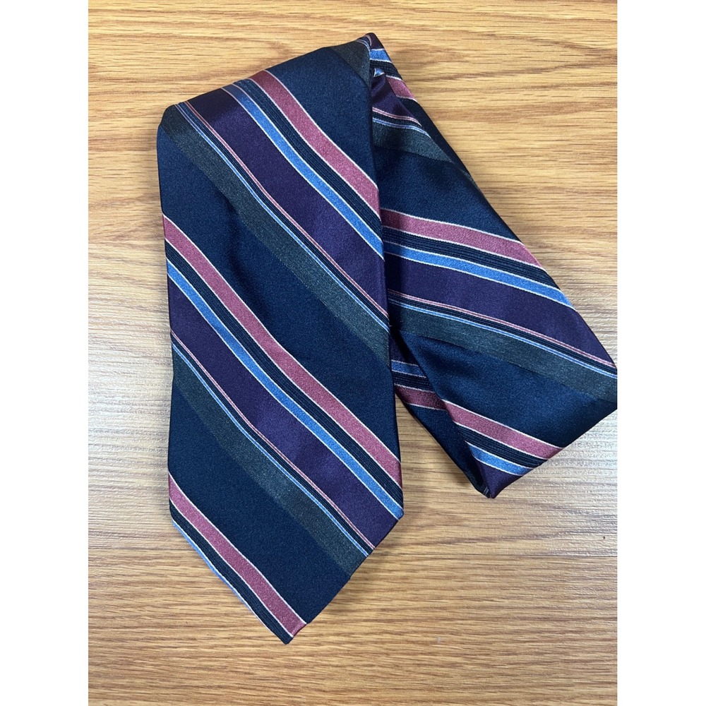 Valentino Mens Silk Tie Navy Blue Purple Striped Made in Italy Classic Width